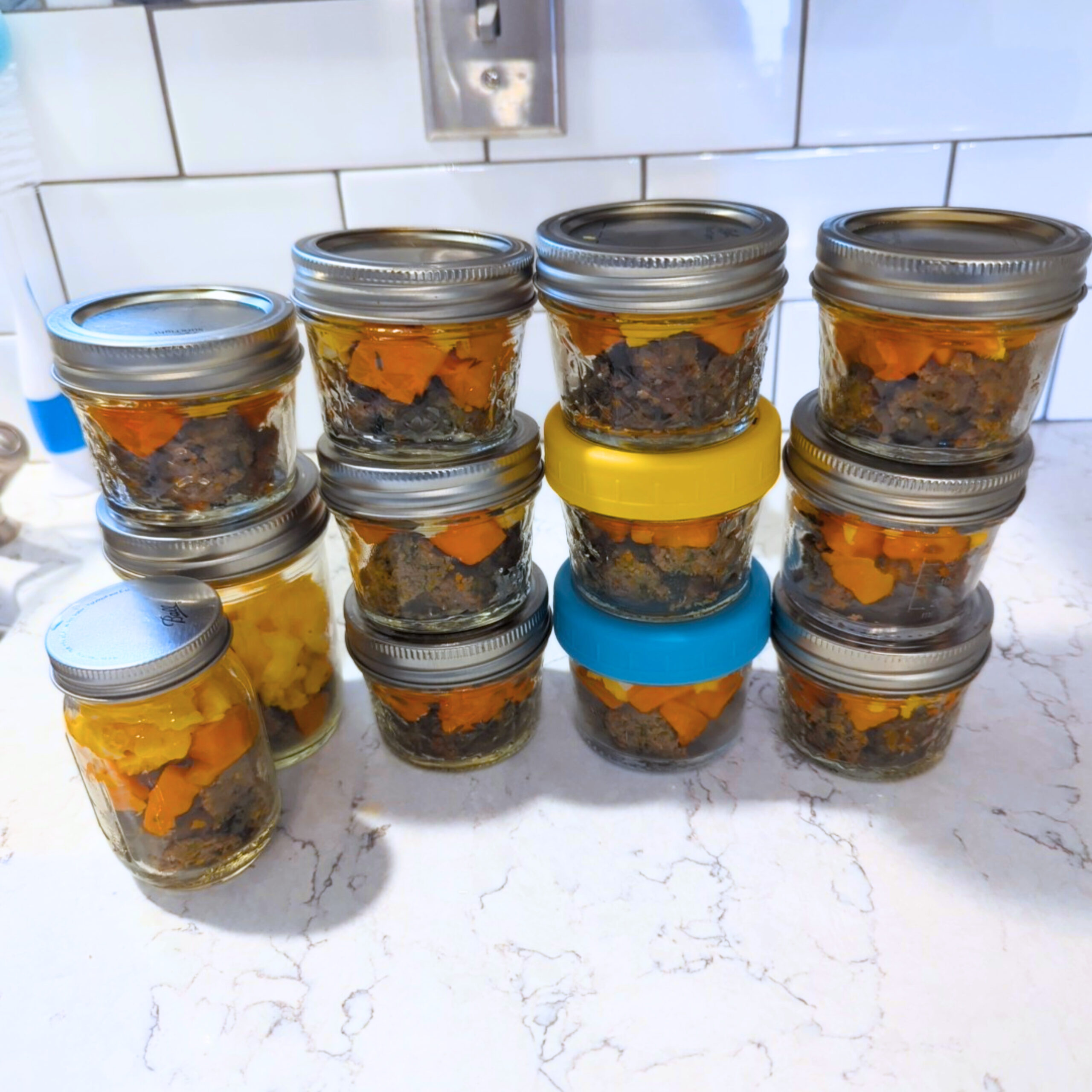 Finished Jars Turkey Veggie Meatballs, Scrambled Eggs & Sweet Potato