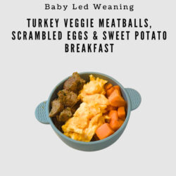 Turkey Veggie Meatballs, Scrambled Eggs & Sweet Potato